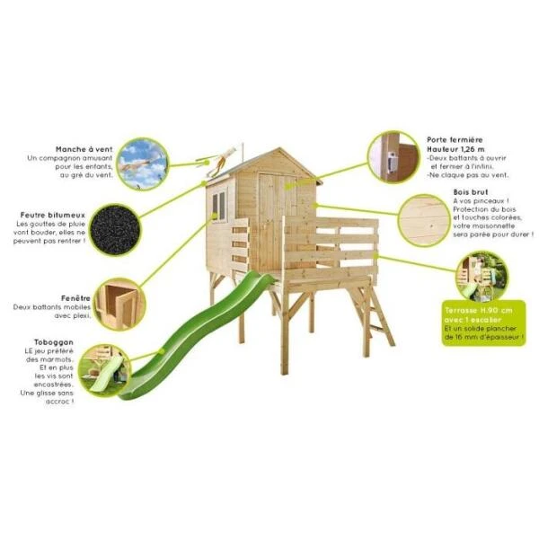 Houten Speelhuis Joséphine Met Glijbaan - 319 × 242 × 249 Cm 5 Houten Speelhuis Joséphine Met Glijbaan - 319 × 242 × 249 Cm - Afbeelding 3