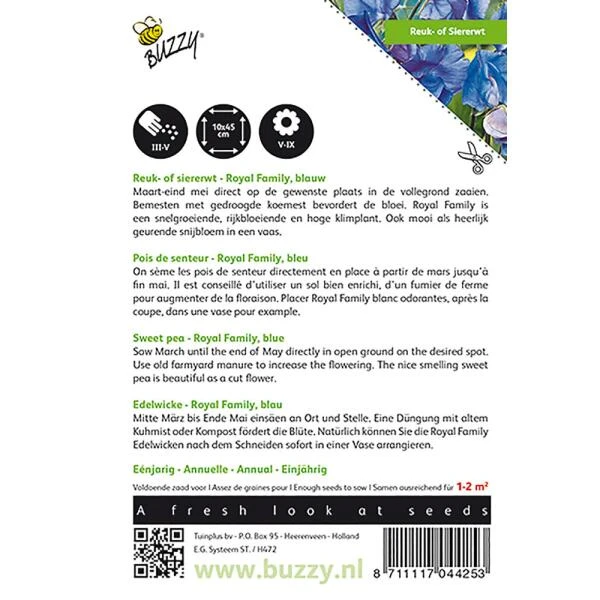 Reukerwt Royal Family Blauw - Lathyrus Odoratus 4 Reukerwt Royal Family Blauw - Lathyrus Odoratus - Afbeelding 2